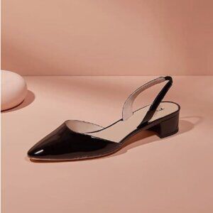 FYS Black Pointed Toe Slip on Pumps Chunky Heel Slingbacks Formal Office Shoes